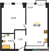 Планировка однокомнатной(апартаменты) площадью 47.1 квадратных метров в “ЖК Emotion (Эмоушен)”