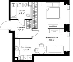 Планировка однокомнатной(квартира) площадью 39.86 квадратных метров в “Мультиквартал СИТИДЗЕН”