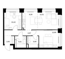 Планировка двухкомнатной(квартира) площадью 60.84 квадратных метров в “ЖК НОВА”