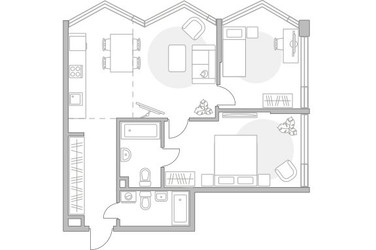 Планировка трехкомнатной(квартира) площадью 72.71 квадратных метров в ЖК “ЖК Мневники от Гранель”