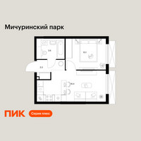 Планировка однокомнатной(квартира) площадью 33.4 квадратных метров в “ЖК Мичуринский Парк”