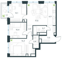 Планировка 4+ комнатной(квартира) площадью 80 квадратных метров в “ЖК Левел Звенигородская”