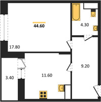 Планировка однокомнатной(квартира) площадью 44.6 квадратных метров в “ЖК Эдельвейс (Первомайское)”