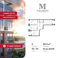 Планировка трехкомнатной(квартира) площадью 85.5 квадратных метров в “ЖК Михалковский”