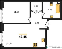 Планировка однокомнатной(квартира) площадью 42.45 квадратных метров в “ЖК "Гранд Фили"”