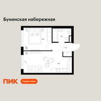 Планировка однокомнатной(квартира) площадью 33.9 квадратных метров в “Бунинская набережная”
