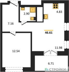 Планировка однокомнатной(квартира) площадью 46.41 квадратных метров в ЖК “ЖК EvoPark Сокольники”