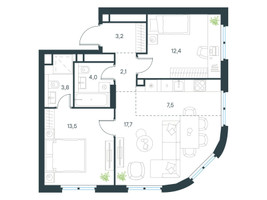 Планировка трехкомнатной(квартира) площадью 64.2 квадратных метров в “ЖК Левел Нижегородская”