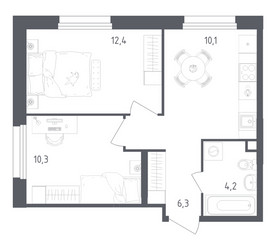 Планировка двухкомнатной(квартира) площадью 43.3 квадратных метров в ЖК “ЖК Ольховый Квартал”