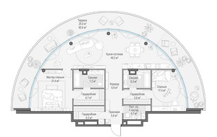 Планировка двухкомнатной(квартира) площадью 144 квадратных метров в “Клубный квартал "Фрунзенская набережная"”