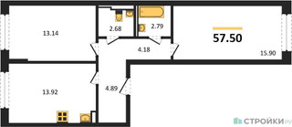 Планировка двухкомнатной(квартира) площадью 57.5 квадратных метров в “ЖК Рублевский Квартал”