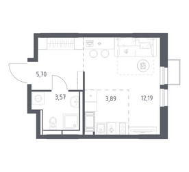 Планировка студии(квартира) площадью 25.35 квадратных метров в ЖК “ЖК Большое Путилково”
