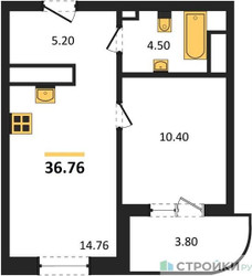 Планировка однокомнатной(квартира) площадью 36.76 квадратных метров в ЖК “Ласточкино”