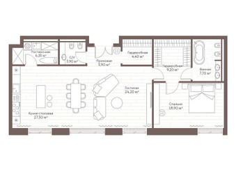Планировка однокомнатной(квартира) площадью 105.9 квадратных метров в ЖК “Жилой дом Кло 17”