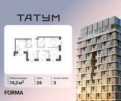 Планировка трехкомнатной(квартира) площадью 74.2 квадратных метров в “ЖК Татум”