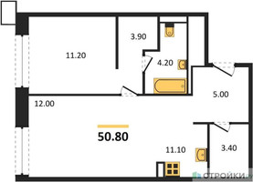 Планировка однокомнатной(апартаменты) площадью 50.8 квадратных метров в “ЖК Верейская 41”