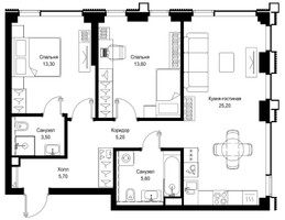 Планировка двухкомнатной(квартира) площадью 72.1 квадратных метров в “ЖК Cityzen (Ситизен)”