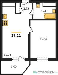 Планировка однокомнатной(квартира) площадью 37.11 квадратных метров в ЖК “ЖК ВОСТОК II”