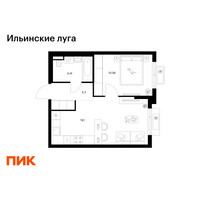 Планировка однокомнатной(квартира) площадью 38.77 квадратных метров в “ЖК Ильинские луга”