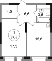 Планировка однокомнатной(квартира) площадью 47.1 квадратных метров в “ЖК Первый Московский”
