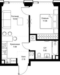 Планировка однокомнатной(квартира) площадью 37.19 квадратных метров в ЖК “ЖК СЕТ”