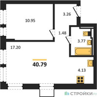 Планировка однокомнатной(квартира) площадью 40.79 квадратных метров в “ЖК Квартал Авиаторов”