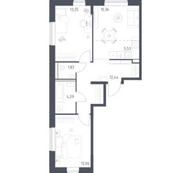 Планировка двухкомнатной(квартира) площадью 59.76 квадратных метров в ЖК “ЖК Квартал Домашний”