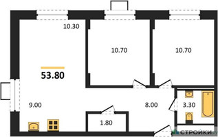 Планировка двухкомнатной(квартира) площадью 53.8 квадратных метров в “ЖК Люберцы”