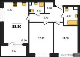 Планировка двухкомнатной(квартира) площадью 58.5 квадратных метров в “Жилые кварталы Белый Град”
