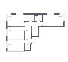 Планировка трехкомнатной(квартира) площадью 78.55 квадратных метров в ЖК “ЖК Новое Внуково”