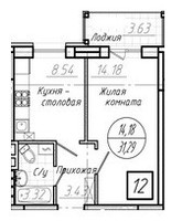 Планировка однокомнатной(квартира) площадью 31.29 квадратных метров в “ЖК Горьковский Квартал (ЭкоГрад-Обухово)”