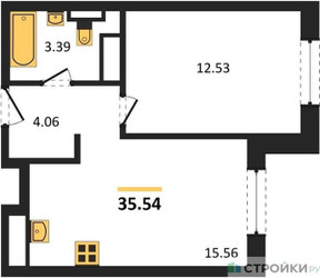 Планировка однокомнатной(квартира) площадью 35.7 квадратных метров в ЖК “ЖК Clementine (Клементин)”