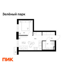 Планировка однокомнатной(квартира) площадью 30.7 квадратных метров в ЖК “ЖК Зеленый парк”