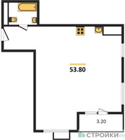 Планировка однокомнатной(квартира) площадью 53.8 квадратных метров в “ЖК Tophills (ТопХиллс)”