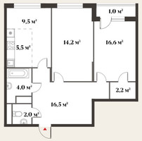 Планировка трехкомнатной(квартира) площадью 71.6 квадратных метров в “Миниполис 8 кленов”