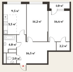 Планировка трехкомнатной(квартира) площадью 71.6 квадратных метров в ЖК “Миниполис 8 кленов”