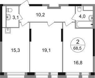Планировка двухкомнатной(квартира) площадью 68.5 квадратных метров в ЖК “ЖК Первый Московский”