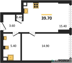Планировка однокомнатной(квартира) площадью 39.7 квадратных метров в ЖК “ЖК А22”