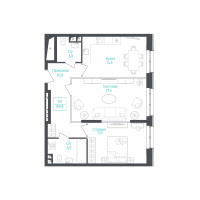Планировка двухкомнатной(апартаменты) площадью 65.1 квадратных метров в “ЖК Monodom Lake”