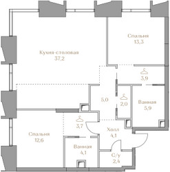 Планировка двухкомнатной(квартира) площадью 94.2 квадратных метров в ЖК “ЖК Коллекция Лужники”