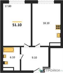 Планировка однокомнатной(квартира) площадью 51.1 квадратных метров в ЖК “ЖК Крылатская 33”