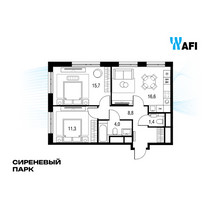 Планировка трехкомнатной(квартира) площадью 59.3 квадратных метров в “ЖК Сиреневый парк”