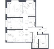 Планировка трехкомнатной(квартира) площадью 85.4 квадратных метров в “ЖК Алхимово”
