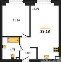 Планировка однокомнатной(квартира) площадью 39.18 квадратных метров в “ЖК "Гранд Фили"”