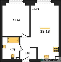 Планировка однокомнатной(квартира) площадью 39.18 квадратных метров в ЖК “ЖК "Гранд Фили"”