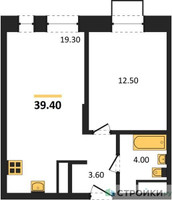 Планировка однокомнатной(квартира) площадью 39.4 квадратных метров в “ЖК Первый Московский”