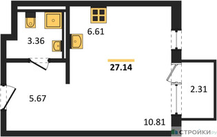 Планировка студии(квартира) площадью 27.14 квадратных метров в “ЖК Мытищи Парк”