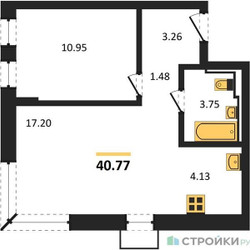 Планировка однокомнатной(квартира) площадью 40.77 квадратных метров в ЖК “ЖК Подольские кварталы”