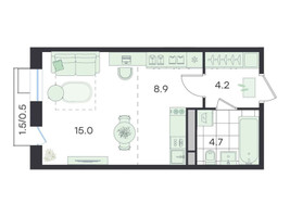 Планировка студии(квартира) площадью 33.4 квадратных метров в “ЖК G3 Театральный”
