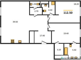 Планировка двухкомнатной(квартира) площадью 112.5 квадратных метров в “ЖК Большая Дмитровка IX”